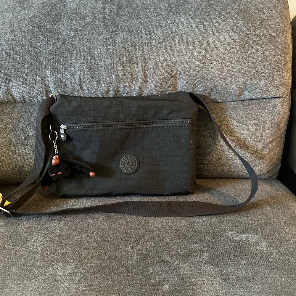 Kipling Classic Black Crossbody Messenger Bag with Monkey Charm